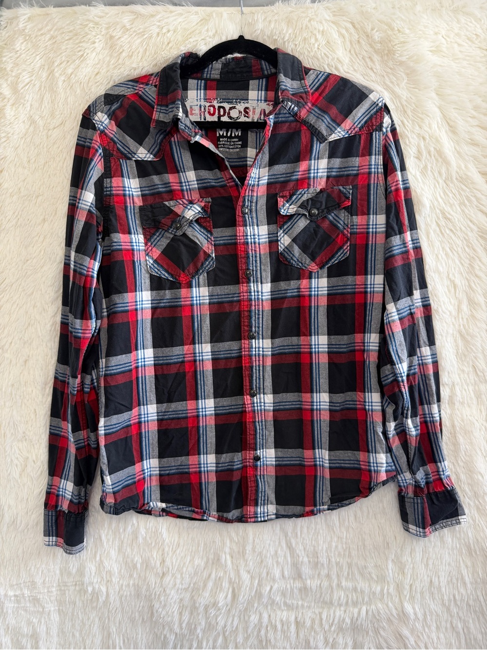 Aeropostale Mens Lumberjack Plaid Snap Button Shirt Size M Grunge Western Indie
